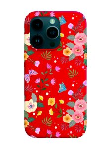 Матовий червоний чохол на Apple iPhone 14 Pro :: Квітковий фон (принт 369)