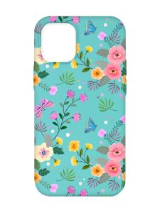 Матовий бірюзовий чохол на Apple iPhone 12/12 Pro (6.1) :: Квітковий фон (принт 369)