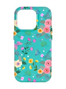 Матовий бірюзовий чохол на Apple iPhone 14 Pro Max :: Квітковий фон (принт 369)