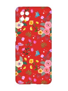Матовий червоний чохол на Samsung Galaxy A12 :: Квітковий фон (принт 369)