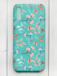 Матовий бірюзовий чохол на Xiaomi Redmi 9А :: Квітковий фон (принт 370)
