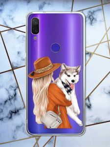Прозорий чохол на Xiaomi Redmi Note 7/7 Pro :: Дівчина з песиком /принт 115/
