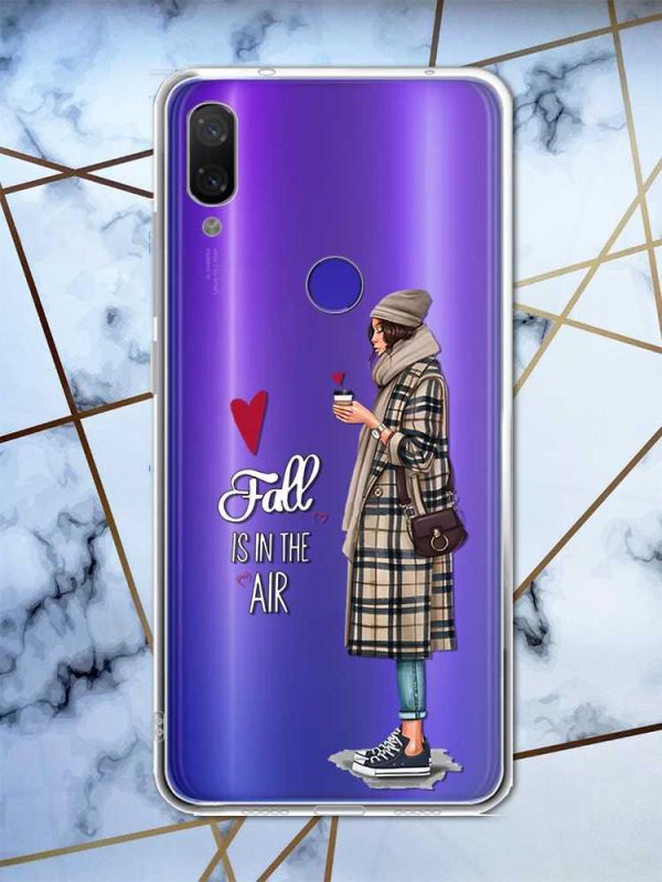 Прозорий чохол на Xiaomi Redmi Note 7/7 Pro :: Дівчина з кавою /принт 59/