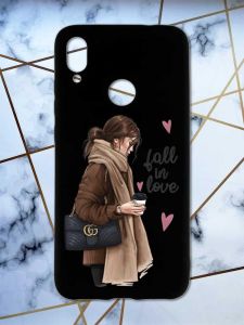 Матовий чохол з чорними боками на Xiaomi Redmi Note 7/7 Pro :: Дівчина з кавою /принт 112/