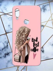 Матовий чохол з рожевими боками на Xiaomi Redmi Note 7/7 Pro :: Дівчина з кавою /принт 114/