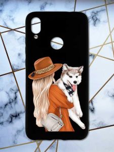 Матовий чохол з чорними боками на Xiaomi Redmi Note 7/7 Pro :: Дівчина з песиком /принт 115/