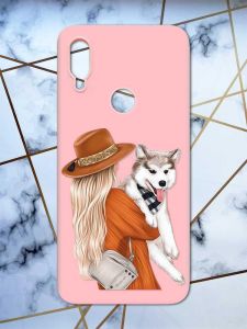 Матовий чохол з рожевими боками на Xiaomi Redmi Note 7/7 Pro :: Дівчина з песиком /принт 115/