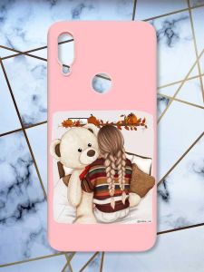 Матовий чохол з рожевими боками на Xiaomi Redmi Note 7/7 Pro :: Дівчинка з ведмедиком /принт 117/