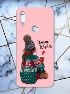 Матовий чохол з рожевими боками на Xiaomi Redmi Note 7/7 Pro :: Дівчина з кавою /принт 136/