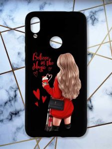 Матовий чохол з чорними боками на Xiaomi Redmi Note 7/7 Pro :: Дівчина з кавою /принт 137/