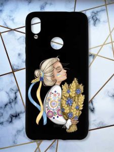 Матовий чохол з чорними боками на Xiaomi Redmi Note 7/7 Pro :: Українка з колосками /принт 173/