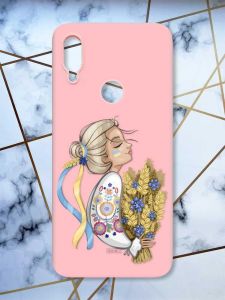 Матовий чохол з рожевими боками на Xiaomi Redmi Note 7/7 Pro :: Українка з колосками /принт 173/