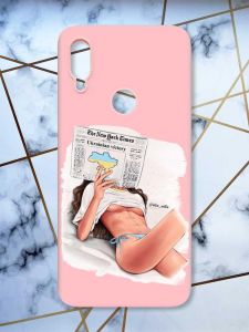 Матовий чохол з рожевими боками на Xiaomi Redmi Note 7/7 Pro :: Дівчина з газетою /принт 31/