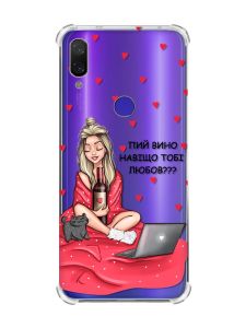 Чохол з потовщеними кутами на Xiaomi Redmi Note 7/7 Pro :: Дівчина з вином /принт 220/