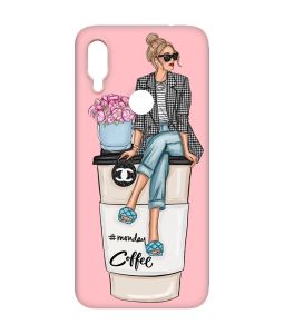 Матовий чохол з рожевими боками на Xiaomi Redmi Note 7/7 Pro :: Дівчина на каві /принт 228/