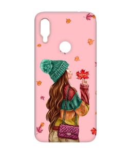 Матовий чохол з рожевими боками на Xiaomi Redmi Note 7/7 Pro :: Дівчина з листям /принт 221/
