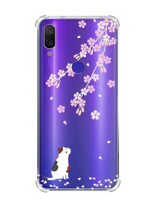 Чохол з потовщеними кутами на Xiaomi Redmi Note 7/7 Pro :: Котик і сакура /принт 283/