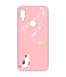Матовий чохол з рожевими боками на Xiaomi Redmi Note 7/7 Pro :: Котик і сакура /принт 283/