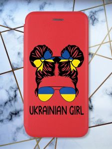 Чохол-книжка з малюнком на Xiaomi Redmi Note 7/7 Pro :: Червоний :: Українська дівчина /принт 113/