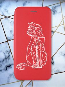Чохол-книжка з малюнком на Xiaomi Redmi Note 7/7 Pro :: Червоний :: Котик /принт 125/