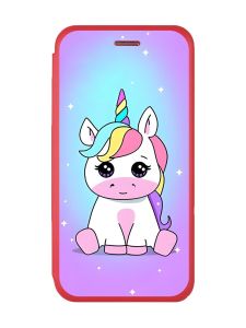 Чохол-книжка з малюнком на Xiaomi Redmi Note 7/7 Pro :: Червоний :: Єдиноріг /принт 103/