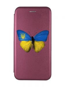 Чохол-книжка з малюнком на Xiaomi Redmi Note 7/7 Pro :: Бордовий :: Метелик Україна /принт 255/