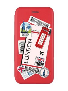 Чохол-книжка з малюнком на Xiaomi Redmi Note 7/7 Pro :: Червоний :: Подорожі. Лондон /принт 326/