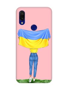 Матовий чохол з рожевими боками на Xiaomi Redmi 7 :: Дівчина з прапором /принт 263/