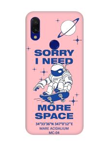 Матовий чохол з рожевими боками на Xiaomi Redmi 7 :: Космонавт на скейті /принт 248/