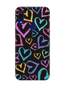 Матовий чохол з чорними боками на Xiaomi Redmi 7 :: Різнокольорові сердечка /принт 332/