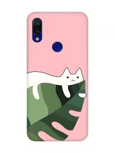 Матовий рожевий чохол на Xiaomi Redmi 7 :: Кіт на листку /принт 367/