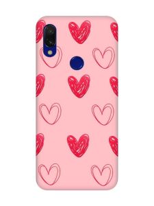 Матовий чохол з рожевими боками на Xiaomi Redmi 7 :: Сердечка червоні /принт 77/