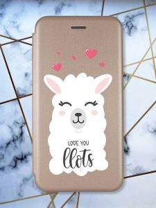 Чохол-книжка з малюнком на Xiaomi Redmi 7 :: Золотий :: Лама /принт 94/