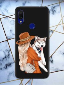Матовий чохол з чорними боками на Xiaomi Redmi 7 :: Дівчина з песиком /принт 115/