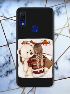 Матовий чохол з чорними боками на Xiaomi Redmi 7 :: Дівчинка з ведмедиком /принт 117/
