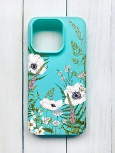 Матовий чохол на iPhone 15 Pro Бірюзовий :: Квіти польові (принт 363)
