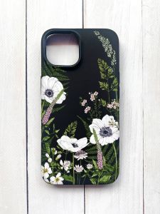 Матовий чохол на iPhone 15 Чорний :: Квіти польові (принт 363)