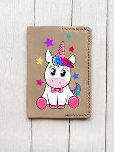 Шкіряна обкладинка на паспорт книжку :: Бежева (принт 102)