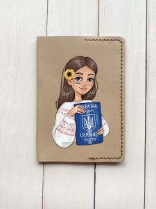 Шкіряна обкладинка на паспорт книжку :: Бежева (принт 12)
