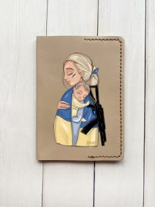 Шкіряна обкладинка на паспорт книжку :: Бежева (принт 21)