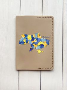 Шкіряна обкладинка на паспорт книжку :: Бежева (принт 261)