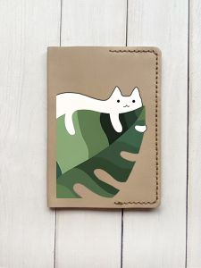 Шкіряна обкладинка на паспорт книжку :: Бежева (принт 367)