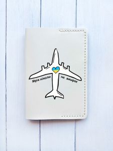 Шкіряна обкладинка на паспорт книжку :: Біла (принт 1)