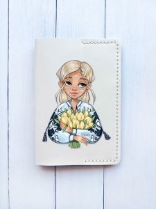 Шкіряна обкладинка на паспорт книжку :: Біла (принт 23)