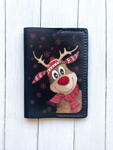 Шкіряна обкладинка на паспорт книжку :: Чорна (принт 149)