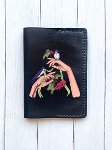 Шкіряна обкладинка на паспорт книжку :: Чорна (принт 15)