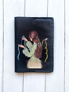 Шкіряна обкладинка на паспорт книжку :: Чорна (принт 16)