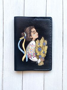 Шкіряна обкладинка на паспорт книжку :: Чорна (принт 172)