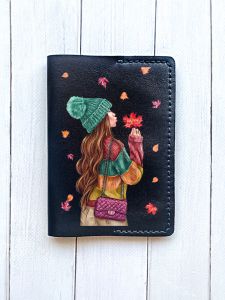 Шкіряна обкладинка на паспорт книжку :: Чорна (принт 221)