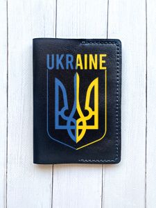 Шкіряна обкладинка на паспорт книжку :: Чорна (принт 254)